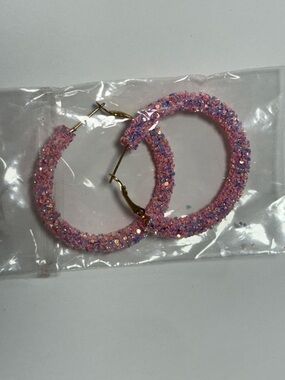 Pink Glitter Sequin Hoop Earrings for Women